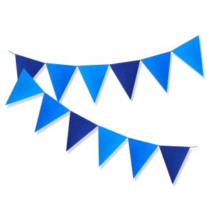 Blue Felt Pennant Banner 8.2ft — 12 Triangle Flags, Navy & Sky Ombre