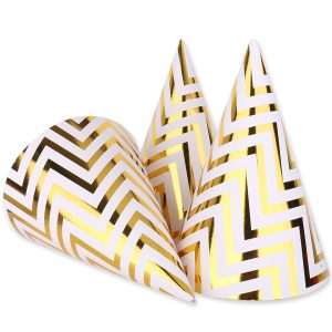 Gold Metallic Party Hats 10-Pack — Birthday & New Year Cone Hats Adults Kids