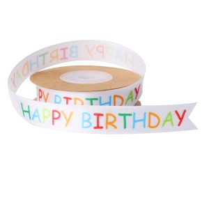 Happy Birthday Ribbon Roll 30 Feet — 15mm Satin Gift Wrapping Ribbon