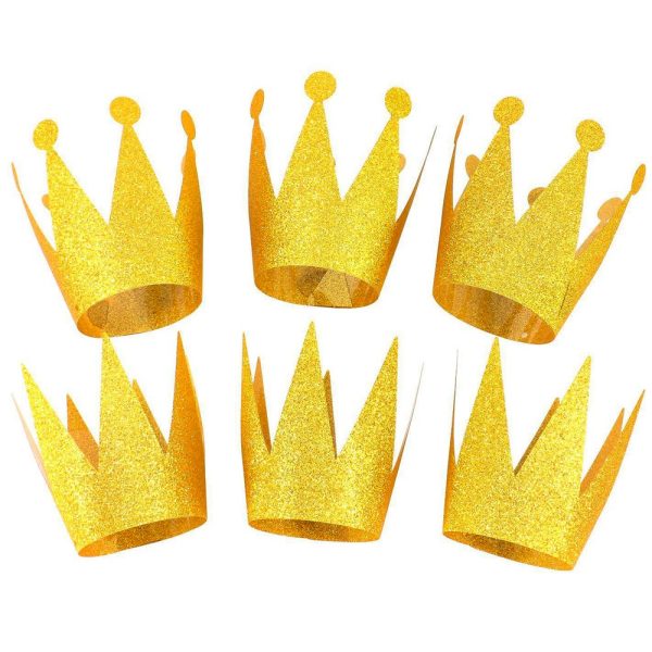 GINYOU Mini Gold Crowns for Kids — 6-Pack Glitter Party Hats