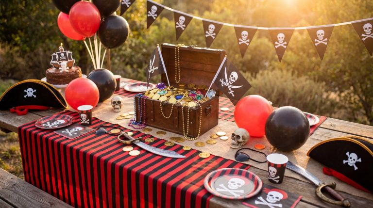 Pirate themed birthday party table setup