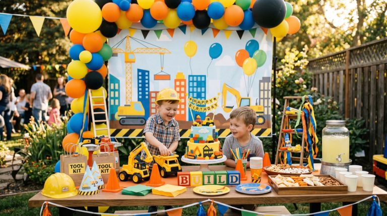 How do you guys DO a construction party backdrop with SO many kids?!